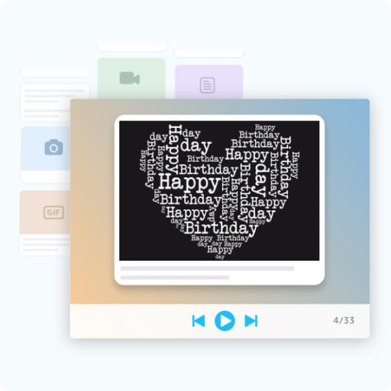 "Happy Birthday" post in Kudoboard slideshow with play options