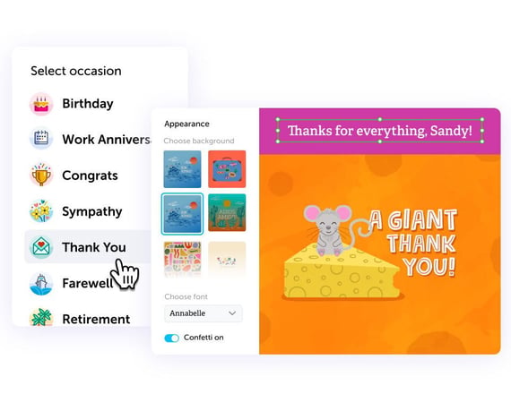 Screenshot of group card creation options within Kudoboard's employee recognition software