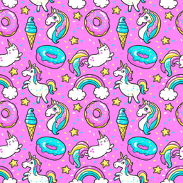 Unicorn and donuts pink birthday card background