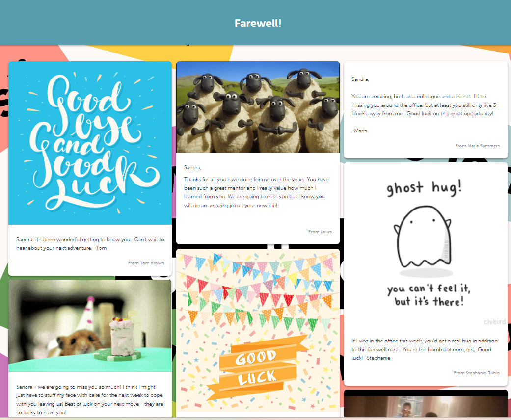 Farewell Kudoboard full of messages and posts