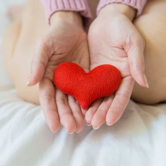 Hands holding small felt heart