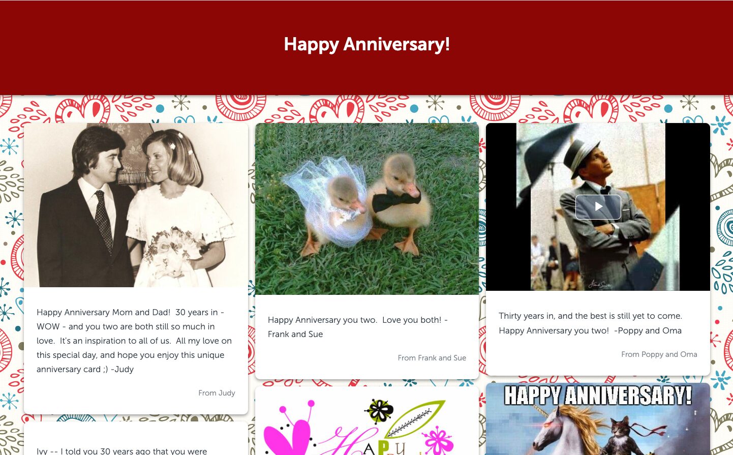Anniversary group card signed by multiple people