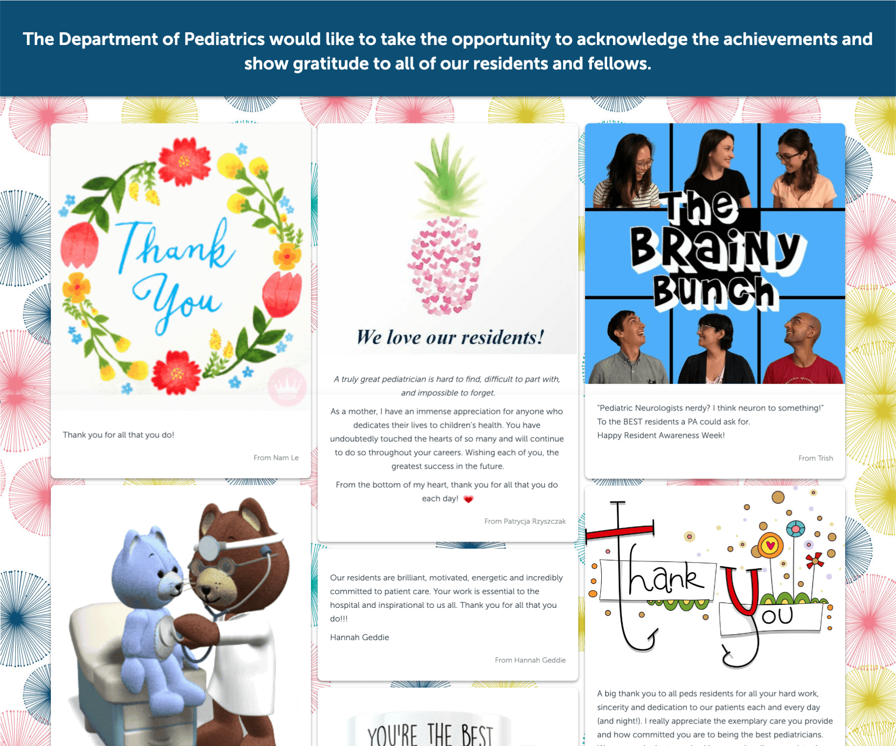 Appreciation Kudoboard for pediatric healthcare workers