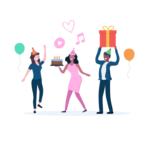 Illustration people celebrating with cake and present