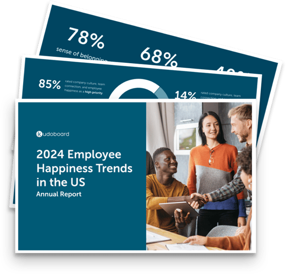 Screenshots of Kudoboard's 2024 Employee Trends Report