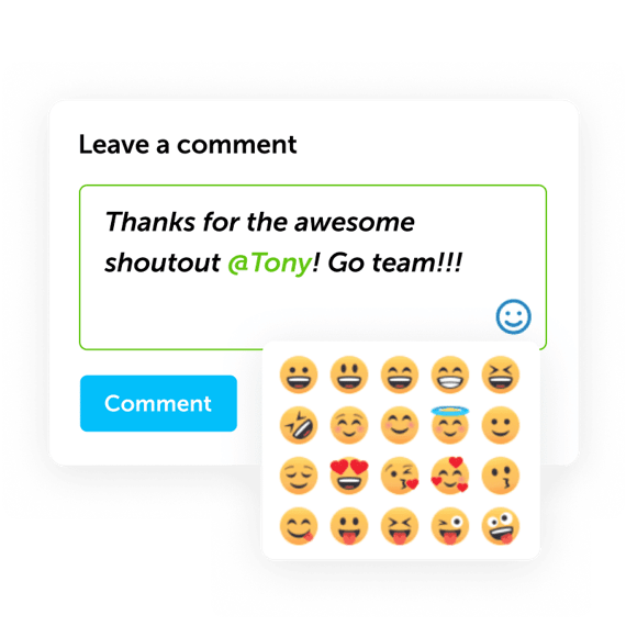 Comment field for Kudoboard with text and emojis