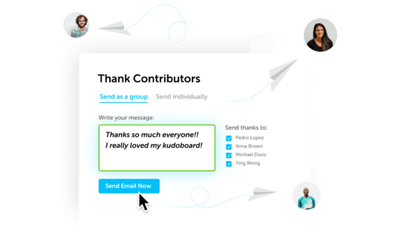 "Thank contributors" window with message field and send options
