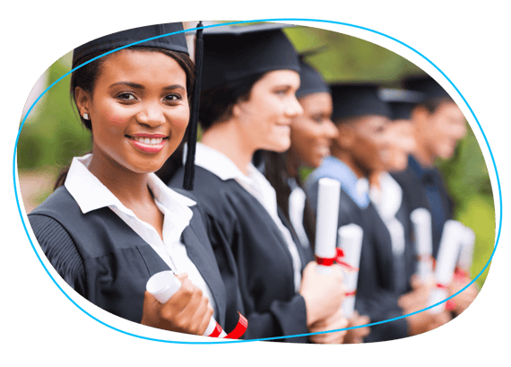 Person in line holding a degree and smiling for camera