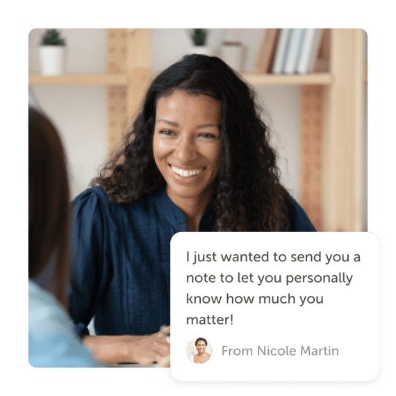 Woman smiling with recognition post
