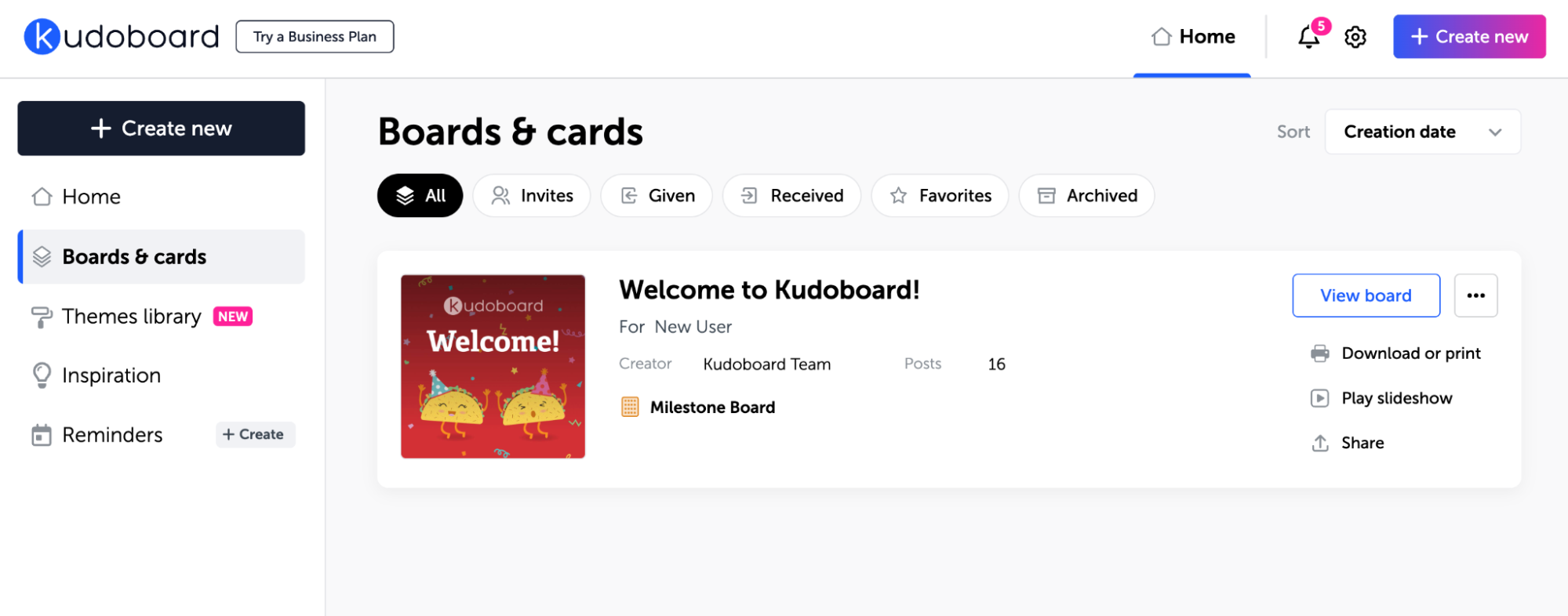 Kudoboard dashboard