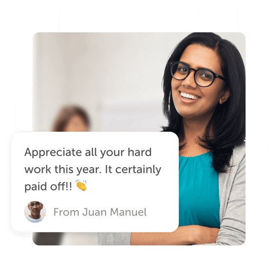 University professor smiling with a "thanks for your hard work" post