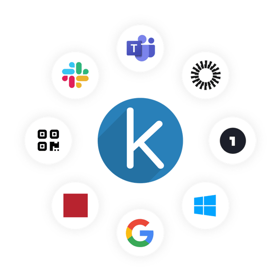 Kudoboard logo with icons showing available employee recognition software integrations