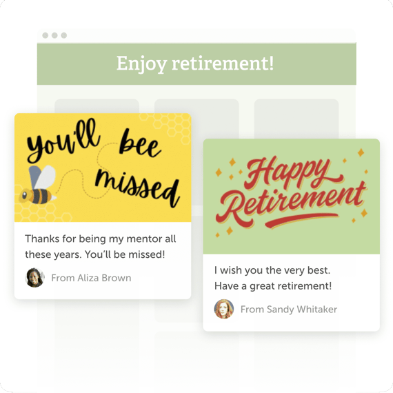 Retirement kudoboard with images and text