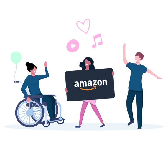 Illustration of people celebrating with amazon gift card