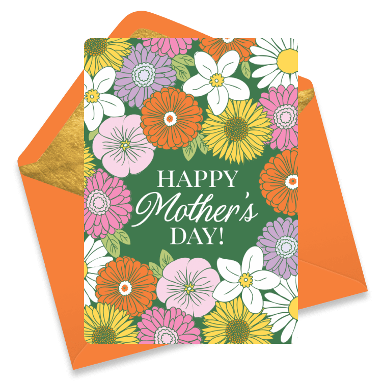 Colorful Mother's Day eCard with a burst of vibrant flowers and 'Happy Mother's Day' text