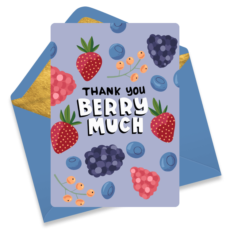 Berry-themed thank you eCard with colorful berries, hearts, and playful text to express appreciation.