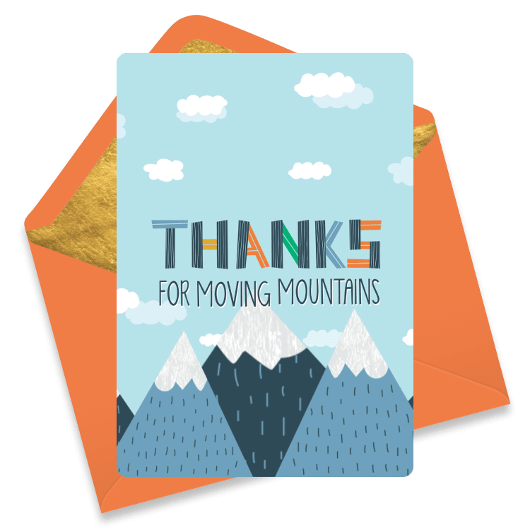 Mountain-themed thank you eCard featuring bold text and abstract peaks to show appreciation.